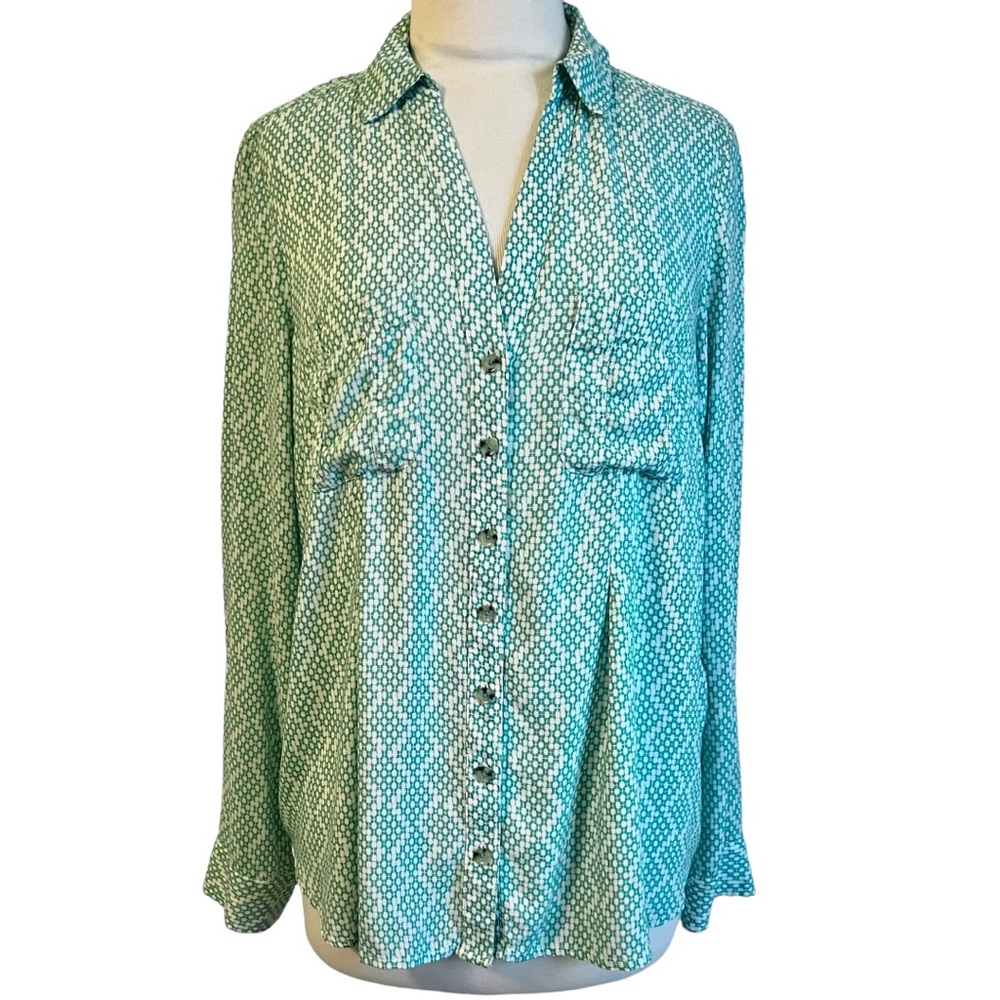 Maeve Anthropologie Rochelle Women’s Top Blouse Size 10 Green & White Breezy